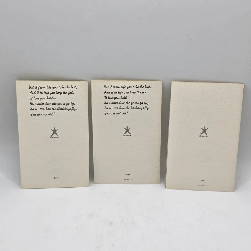 Brownie Greeting Cards 3pc Vintage Multi Inspirational Poetry Folk Art Ephemera